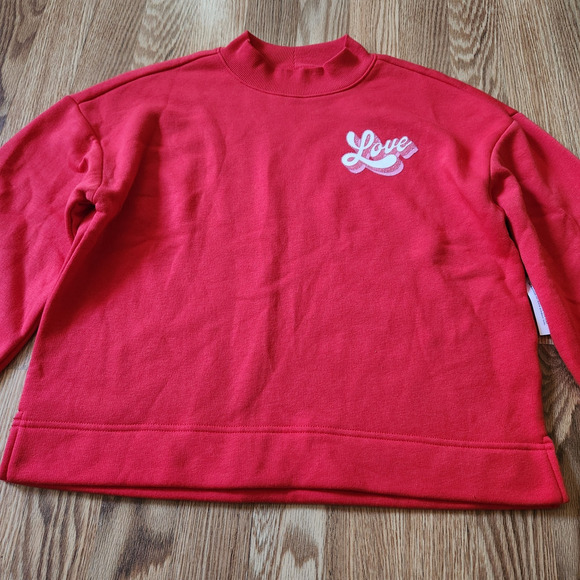 Old Navy Sweatshirt Girls Size Large 10-12 Red 'LOVE' Boxy Fit - Picture 7 of 7